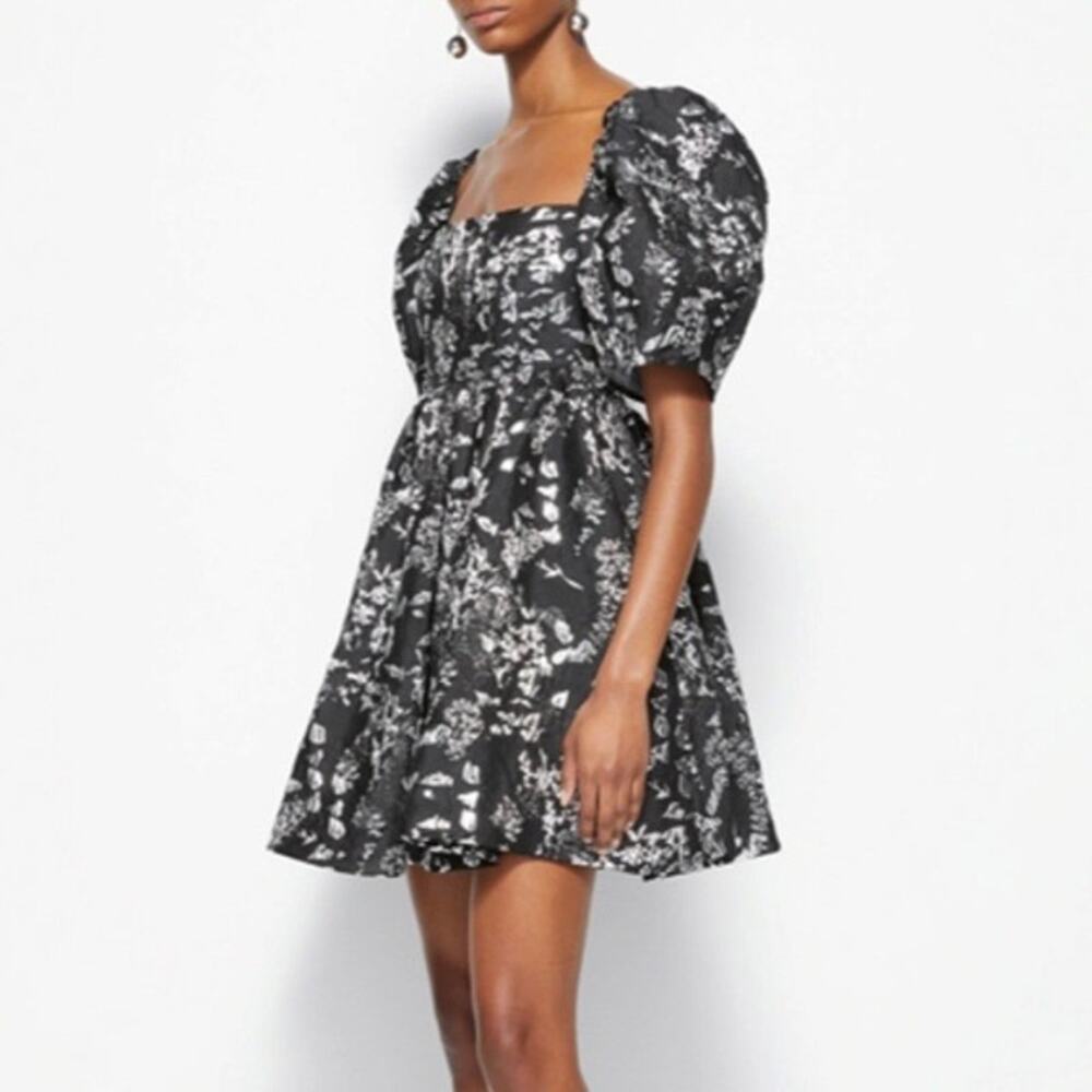 JONATHAN SIMKHAI Kylie Puff Sleeve Mini Dress Black Silver 2